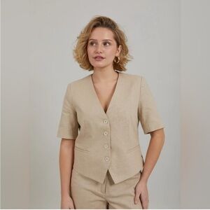 Coster Copenhagen Cropped Blazer W. Short Sleeves Light Beige Cotton Ramie 40